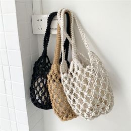 Evening Bags 2023 Ladies Woven Shoulder Bag Lightweight Hollow Bucket Purse Cotton Rope Handbag With Long Handle