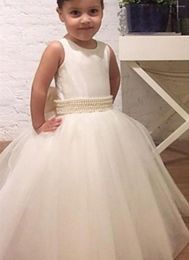 Girl Dresses A Line Girls Pageant Baby Children Party Dress Birthday Christmas Kids Formal Wear Beaded O-Neck Pearls Flower