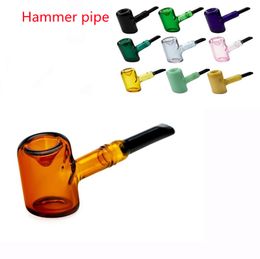 Wholesale Colorful Travel mini Hammer Glass spoon Pipe for Smoking Tobacco hand dry herb Pipes