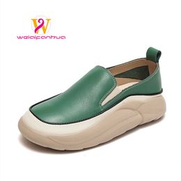 2023 new first-layer cowhide fashion versatile one-foot loafers platform casual vintage single shoes womens shoes lolita shoes
