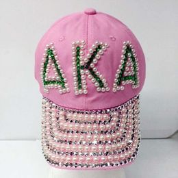 s Handmade Crystal Point Sorority Pink And Green Letters Hat Style Glass Denim Custom Baseball Cap 230322