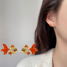 Stud Earrings Chinese Style Orange Red Three-dimensional Koi For Women Simplicity Niche Good Luck Goldfish Jewellery Girlfriend Gift