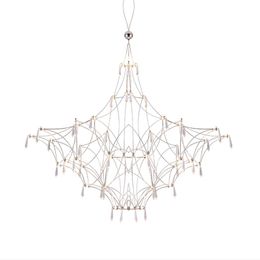 Pendant Lamps Postmodern Stainless Steel Crystal Light Luxury Living Room Dining Model Duplex Floor ChandelierPendant