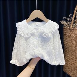 Kids Shirts Blouse Cute Kids Shirts for Teenage Girls Baby Girl White Shirt Long Sleeve Toddler Lace Blouse Spring Autumn Children Girl Tops 230323