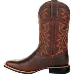 Boots Men Boots Mid Calf Western Cowboy Motorcycle Boots Male Autumn Outdoor PU Leather Totem Med-Calf Boots Retro Designed Men Shoes 230323