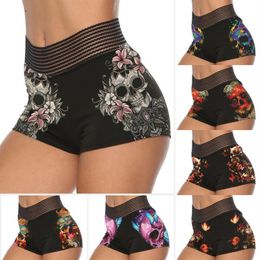 Women's Shorts Womens Skinny Rose Skull Butterfly Printed Patchwork Shorts Gothic Style Sexy Shorts Fashion Bodycon Leggings Shorts Plus Size 230323