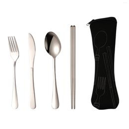 Dinnerware Sets Portable Stainless Steel Flatware SetPortable Travel Utensils Set With Case Chopsticks Cutter Fork Spoon For Home Use