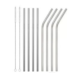 8.5 inch 10.5 inch Silver 304 Stainless Steel Metal Drinking Straw 215mm 267mm Straight/Bent Reusable Fruit Juice Drinking Straws DHL