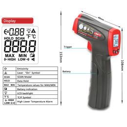 Temperature Instruments UT300S Digital Infrared Thermometer Laser Handheld Thermometer Non-contact Pyrometer LCD Display