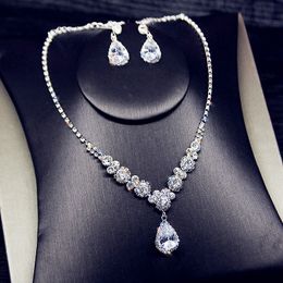 S3537 Fashion Jewellery Evening Party Bride Wedding Jewellery Set For Women's Exquisite Zircon Rhinestone Drop Water Pendant Necklace With Earrings