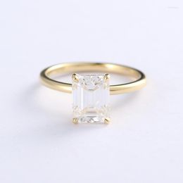 Cluster Rings 14K Au585 Yellow Gold Ring Wedding Anniversary Engagement Party Emerald Moissanite Diamond Elegant Trendy For Women