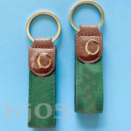 Brown leather designer keychain retro luxury keychain simplicity red green webbing portachiavi couple creative valentine s day gift key ring delicate PJ055 C23