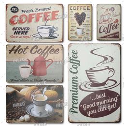 Hot Coffee Bar Metal Painting Plate Poster Pub Cafe Wall Decor Retro Sticker Vintage Tin Sign Art Metal Plate For Cafe Pub Kitchen Wall Decor 30X20cm W03
