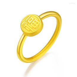 Cluster Rings Pure 24K Yellow Gold Ring Women 3D Hard FU Fashion