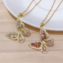Pendant Necklaces Luxury Colourful Zircon Big Butterfly Necklace Stainless Steel Choker Collar Jewellery Party Gifts For Women Girls