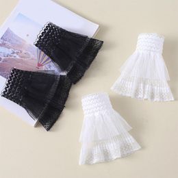 Five Fingers Gloves Pair Korean Women Girls Fake Flared Sleeves Lace Pleated Ruched False Cuffs H05D