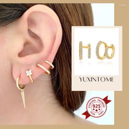 Hoop Earrings 925 Sterling Silver Ear Needle Luxury Double Diamond Zircon Cuff Clip For Women No Piercing Earring Fashion Jewelry