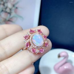 Cluster Rings Opal Pink Sapphire Ring Silver 925 Engagement For Women Luxury Gemstone Jewelry Wedding Adjustable Fine