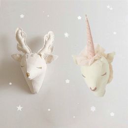 Wall Decor Unicorn/Deer Stuffed Toys 3D Animal Heads Wall Decor Hanging Nursery Wall Mounted for Kids Baby Room Decoration Christmas Gifts 230323