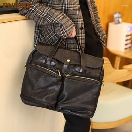 Briefcases PNDME Casual Luxury Genuine Leather Men Women Briefcase Business Black Handbag Work Travel Cowhide Laptop Shoulder Messenger Bag