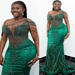 2023 Arabic Aso Ebi Dark Green Prom Dresses Mermaid Lace Beaded Evening Formal Party Second Reception Birthday Engagement Gowns Dress ZJ5053