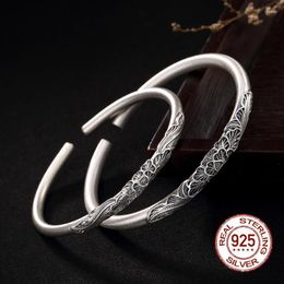 Bangle 999 Sterling Silver Plum Blossom Bracelet Vintage Brushed High-end Open Mouth Thai Simeple Bangle&Bracelet Ladies Jewelry