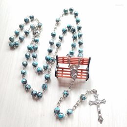 Pendant Necklaces QIGO Religious Cross Rosary Necklace Green Acrylic Long Pray Jewellery Gifts
