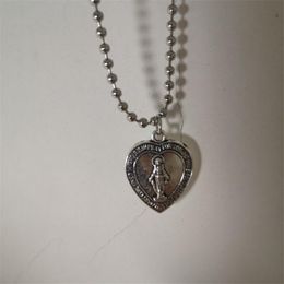 Pendant Necklaces Stainless Steel Sweet Jesus Beads Choker Necklace Accessories Charm Love Heart Clavicle Chain Women Christian JewelryPenda