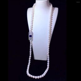 Chains Natural Pearl 33'' 1 Strand White CZ Connector Necklace