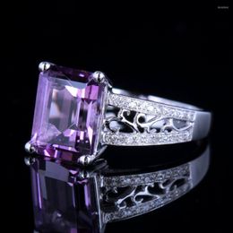 Cluster Rings 3.24ct Genuine Amethyst Engagement Diamonds Jewellery Ring Sterling Silver 925 Wedding Fine Vintage Emerald Cut 10x8mm
