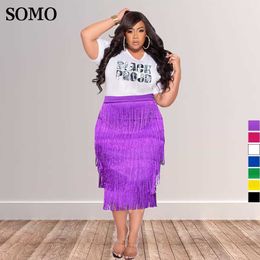 Plus Size Dresses Trendy Letter Print T-shirt Top Women's Fringed Skirt Fashion Two Piece Set for Female Wholesale Dropshipping 230307