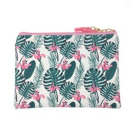 Cosmetic Bags KANDRA Monstera Palm Flower Print Leather Tassel Zipper Bag For Women