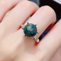 Cluster Rings Fine Jewellery 925 Sterling Silver Natural Black Opal Gemstone Women's Ring Birthday Party Lover Girl Marry Gift Commemorate