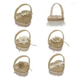Headpieces Valentine's Day Flower Basket Ring Box Romantic Burlap Bow Storage Holder Handmade Earrings Jewellery DropShip