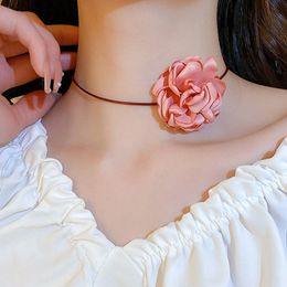 Big Rose Flower Choker Necklace For Women Romantic Adjustable Chain Party Wedding Necklace Fashion Neck Jewellery Girls Gift