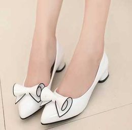 Dress Shoes ladies low heel shoes Spring leather Pointed toe Shoes woman high Red Bow Slip on dress Shoes zapatos mujer Ladies boat shoes AA230322