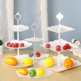 3 Tier Plastic Cake Fruit Plate Wedding Cake Plates Cupcake Stand Afternoon Tea Cakes Party Tableware Dessert Three Layer Desserts Rack