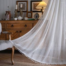 Curtain White Tulle Bohemian French Lace Curtains With Tassels Windows Boho Home Decor For Living Room Bedroom Window Drapes