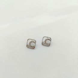 2023 Luxury quality charm square shape stud earring in silver plated have box stamp diamond PS7666A