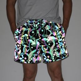 Mens Shorts Arrival Reflective Shorts Men Night Jogging Reflect Light Colorful Mushroom INS Breathable Summer Clothing Bermuda Masculina 230323