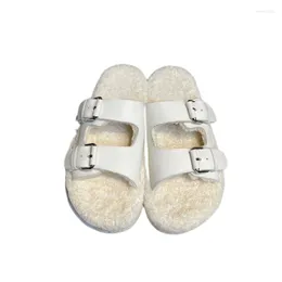 Slippers Women's Shoes Thick Sole Open Toe Wool Women Flat Sandals Casual Fashion Luxury Furry Metal Buckle