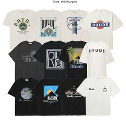 Ceiling RHUDE Men's and Women's T-shirts Collection Short Sleeve Summer Letter Print High Street Casual Loose Couple T-shirt Men