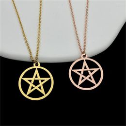 Chains Simple Classic Fashion Star Pentagram Stainless Steel Round Silver Colour Pendant Girl Short Chain Necklaces Jewellery For Women