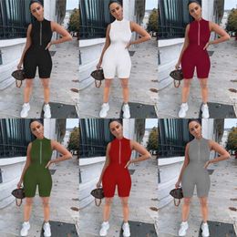 Designer Casual Women Clothing Sports Jumpsuits Fashion Ladies Solid Colour Brick Zipper Rompers