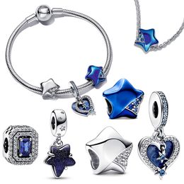 Classic 925 Sterling Silver Dazzling Star Blue Sky Suspension Charm Is Suitable for Primitive Pandora Bracelet Jewellery