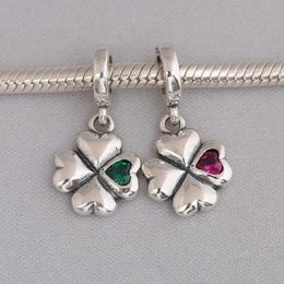 Beads Other Real 925 Sterling Silver Bead Green Rose Lucky Clover Dangle Charm Fit Fashion Women Bracelet Bangle Gift DIY JewelryOther