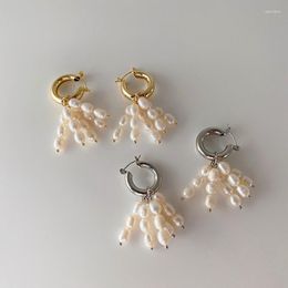 Hoop Earrings WTLTC White Freshwater Pearls For Women Barque Stylish Hanging Tassel Big Drop Round Charms
