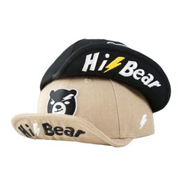 s Hi Bear Headwear Paw Baseball Caps Hip Hop Flat Brim Turn Up Hat KhakiBlack Circumference 5663 cm 230322