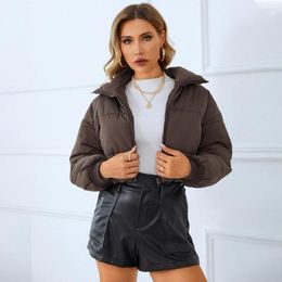 Women's Jackets Women Crop Puffer Jacket Winter Warm Stand Collar Quilted Lightweight Zip Up Coat Outwear With Pockets