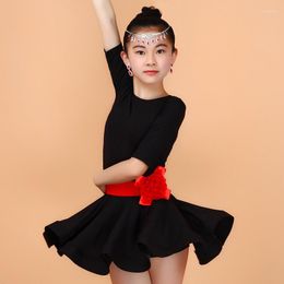 Stage Wear 2023 3-16Y Child Girl Kids Latin Dance Dress Purple/Black/Blue/Red Competition Ballroom Dancing Tango Clothes Salsa Costumes